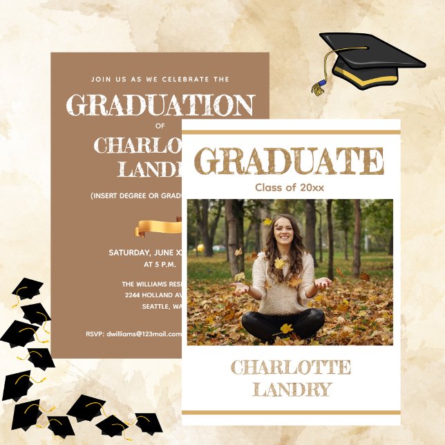 Examen Foto Annonsering Fest Inbjudan (Graduate Photo Announcement Party Invitation - Gold Accent)