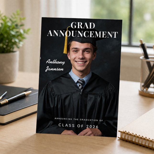 Examen Foto på examensbevis Examens kort (Modern graduation announcement photo card with clean layout and professional style)