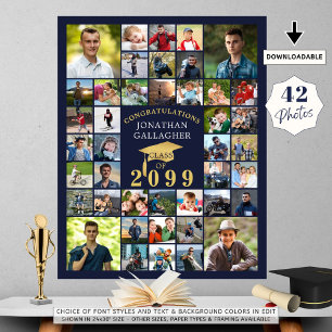 Examen Grattis 42 Fotokollage Marin Guld Poster