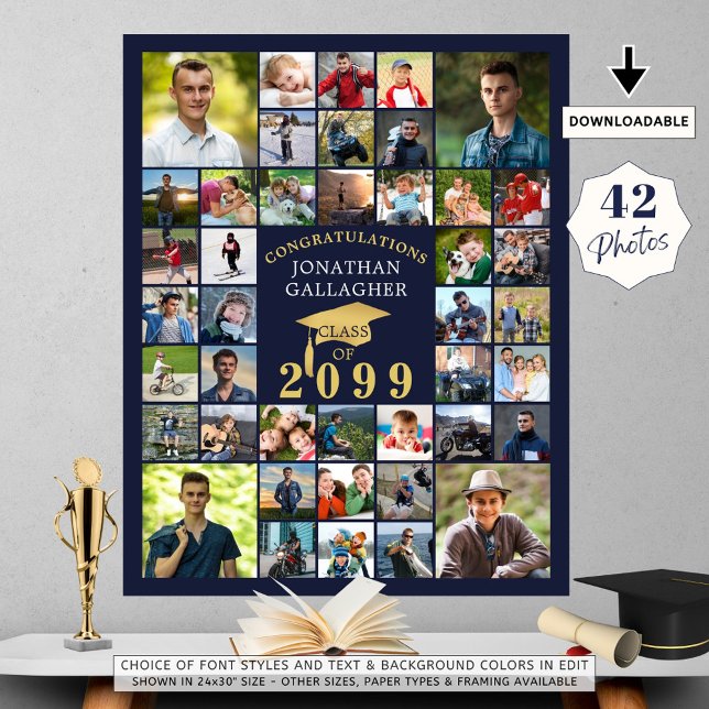 Examen Grattis 42 Fotokollage Marin Guld Poster (Skapare uppladdad)