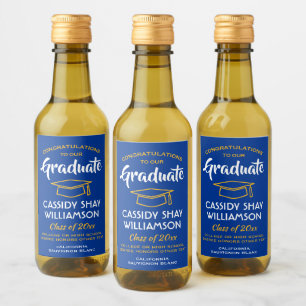 Examen Gratulerar Royalblå Guld Gul Mini Vinetikett