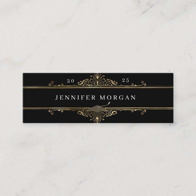 Examen Guld ornament elegant namn kort (Framsida)