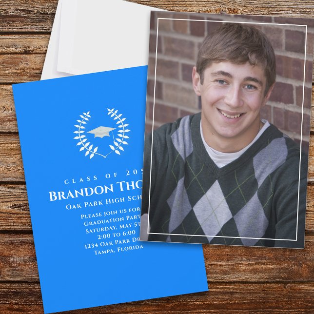 Examen Klassisk Foto Laureate Laurbär Blå Inbjudningar (Skapare uppladdad)