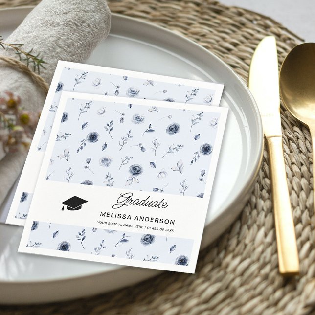 Examen Marinblå Blommor Pappersservett (Skapare uppladdad)
