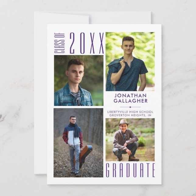 Examen Modern 4 Fotokollage Lila Meddelande (Framsida)