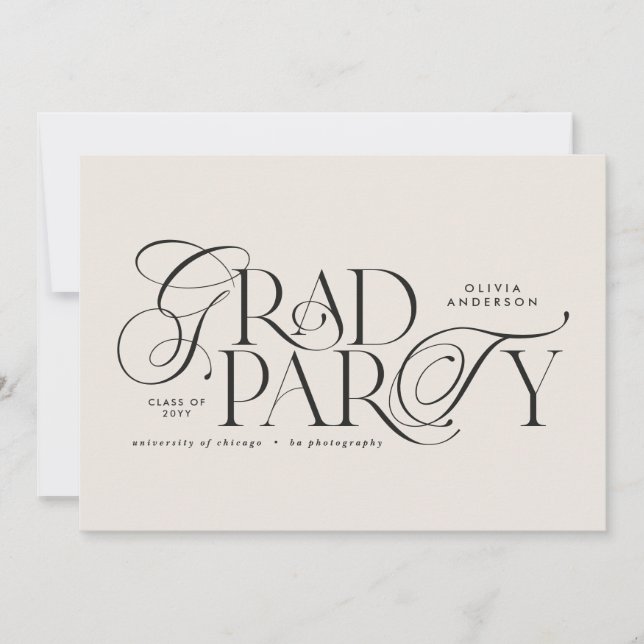 Examen modern elegant typografi svart & vit inbjudningar (Framsida)