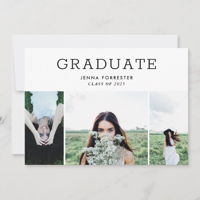 Examen Modern Minimal Script Tre Bilder Inbjudningar (Framsida)