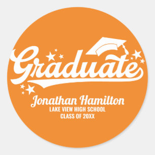 Examen Orange Vit Typografi Studentfest Runt Klistermärke