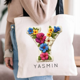 Examen Personlig blommig monogrampresent till lä Tygkasse