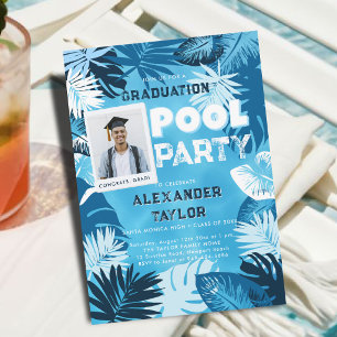 Examen Poolparty Tropisk Grönska Blå Foto Inbjudningar