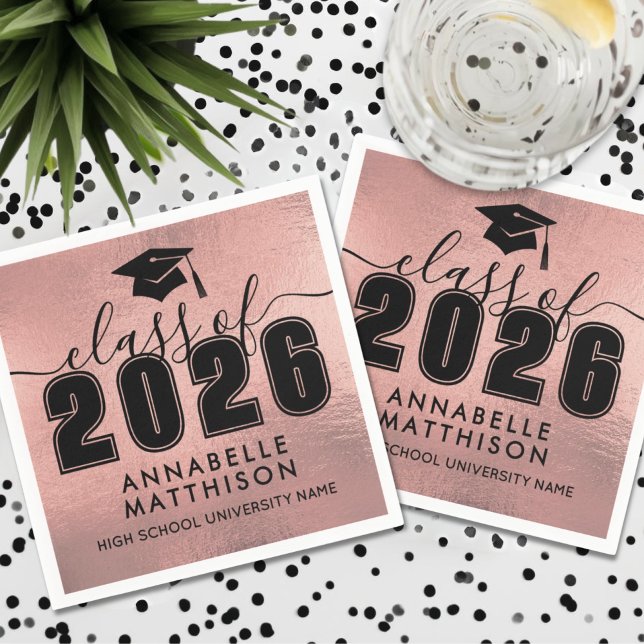 Examen Rose Guld Examenstecken Pappersservett (Graduate Rose Gold Graduation Napkins)