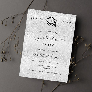 Examen silver glitter modern elegant 2024 inbjudningar