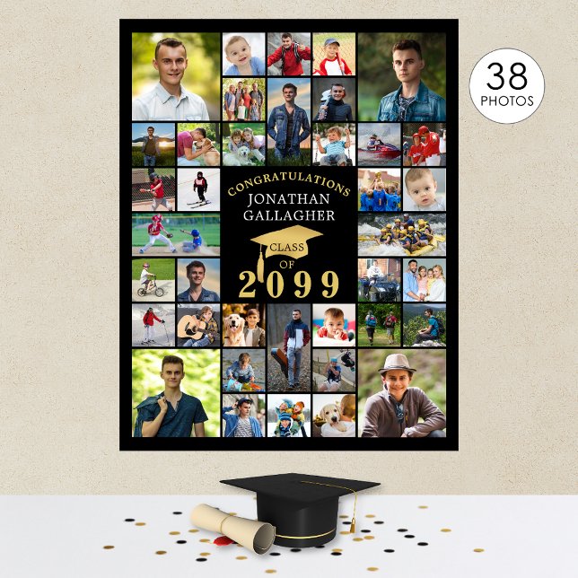 Examen Svart Guld Grattis 38 Foto Collage Poster (Skapare uppladdad)