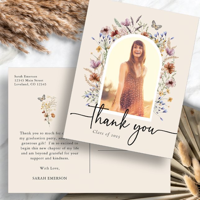 Examen Tacksamhetskort Vykort (Graduation Thank You Postcard with Butterfly by Painted Paperie
)