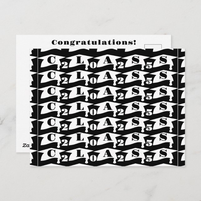 Examen Utexamensklass 2025 Svart Och Vit Vykort (Fram/baksida)