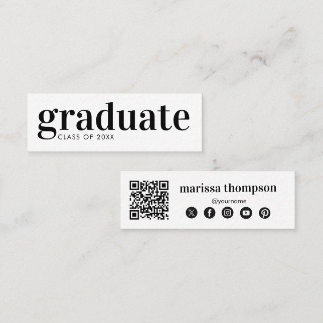 Examen Utexaminerad QR-kod Sociala Medier Mini Visitkort (Fram/baksida)