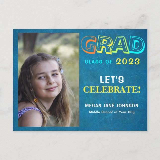 Examenår färgglad mellanstadie-examen foto  vykort (Framsida)