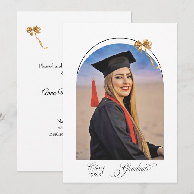 Examenbåge med rosett - Foto Meddelande (Fram/baksida)