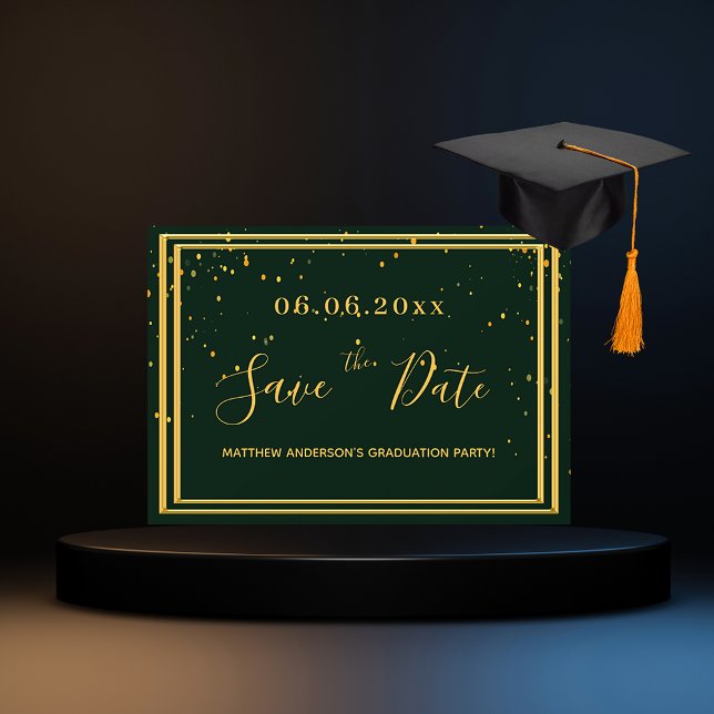 Examenfest emeraldgrön guld spara datum datumet (Skapare uppladdad)