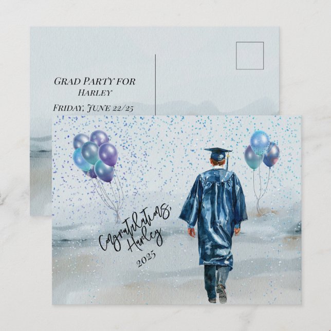 Examenfest för sonen - Grattis Vykort (Fram/baksida)