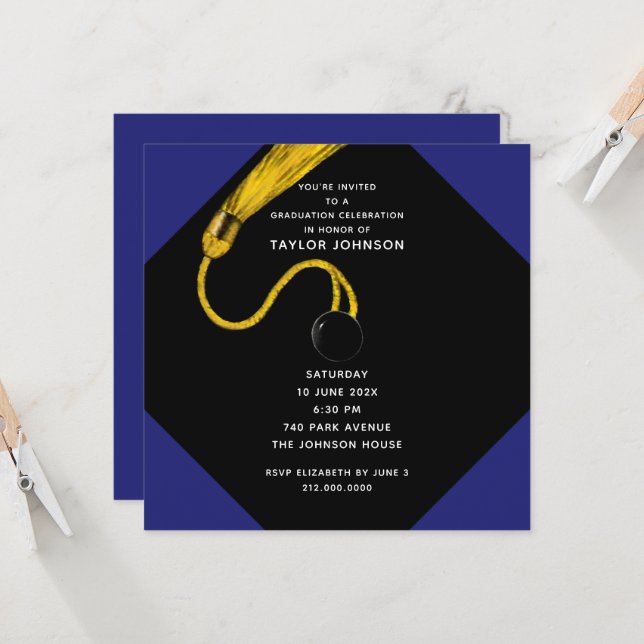 Examenfest Royalblå Inbjudningar (Fram/Back In Situ)