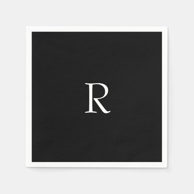 Examenfest Svart Vitt Monogram Initial 2026 Pappersservett (Framsidan)