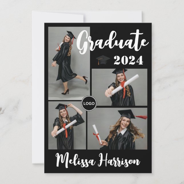 Examenfoto Collage Med Logotyp För Utexaminerade T Inbjudningar (Framsida)