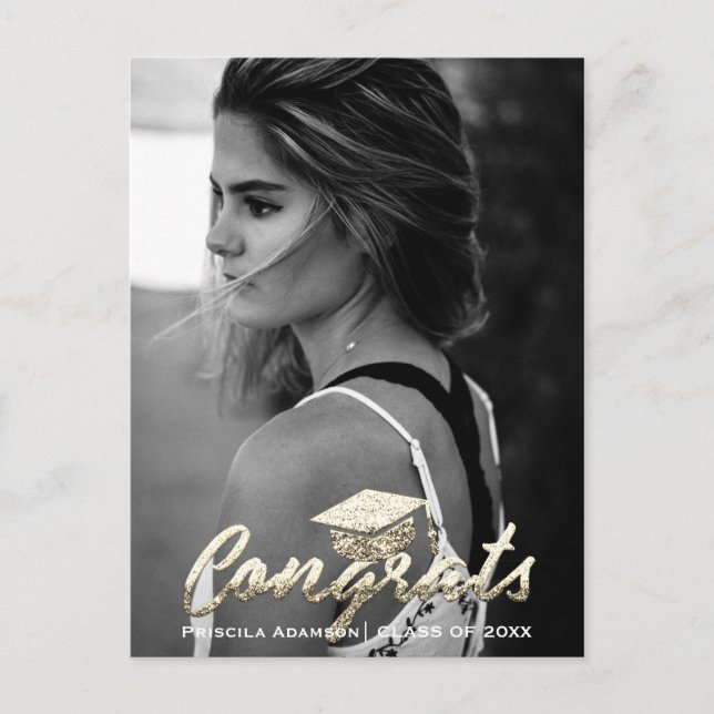 Examenfoto Klass År Namn Guld Glitter Vykort (Framsida)