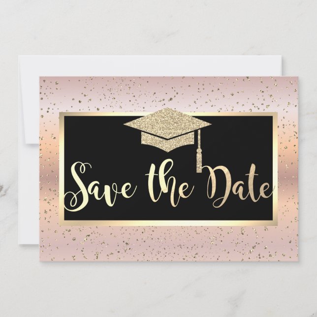 Examenkåpa, Rose Gold Examen Save The Date Spara Datumet (Framsida)