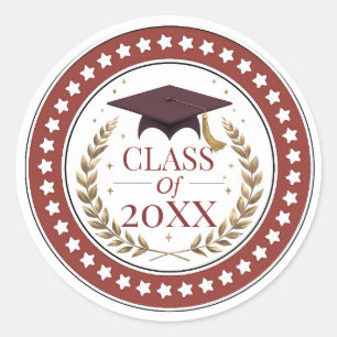 Examenklass 2026 Elegant röd och guld Stic Runt Klistermärke