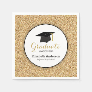 Examenklass 2026 Guld Glitter Mortarboard Pappersservett