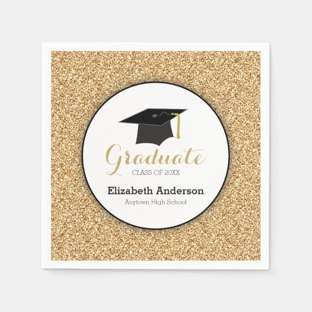 Examenklass 2026 Guld Glitter Mortarboard Pappersservett (Framsidan)
