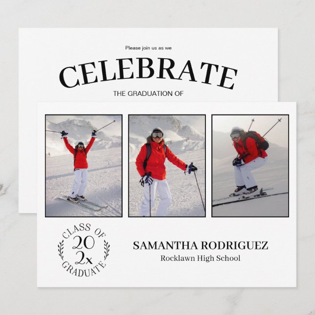 Examenklass 3 Foto Vit Examenfest Inbjudningar (Fram/baksida)