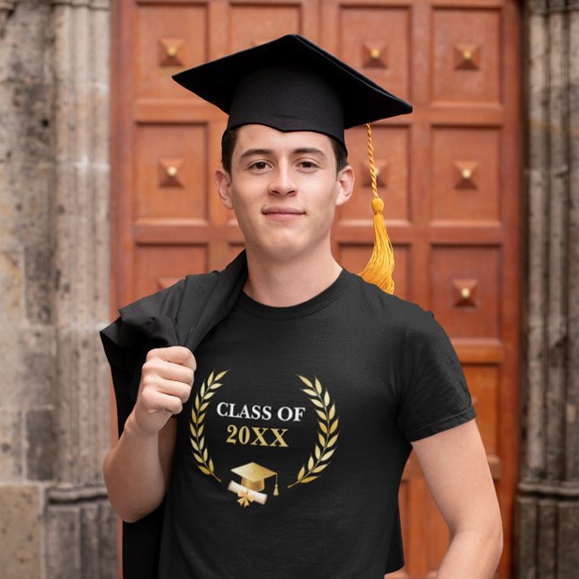 Examenklass Guld Lauruskansla Hatt & Diplom T Shirt (Skapare uppladdad)