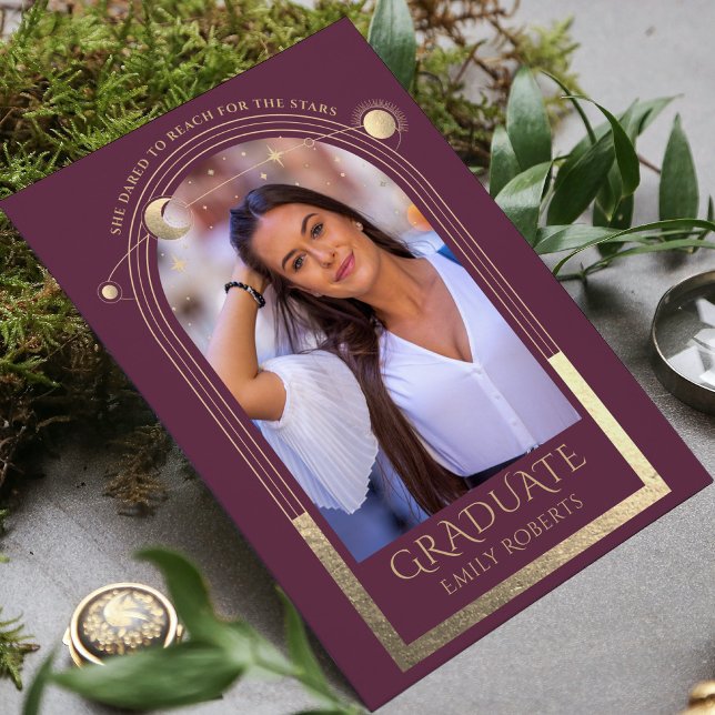 Examenplommon Guld Sol Måne Stjärnor Examen Foto Inbjudningar (Skapare uppladdad)