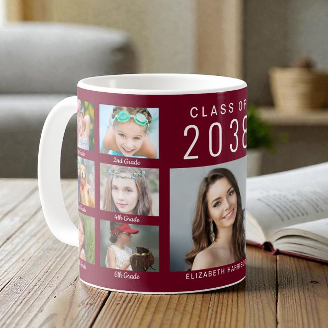 Examens Collage Burgunder Röd Examen Kaffemugg (Graduate Photo Collage Burgundy Graduation Coffee Mug)