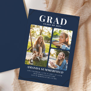 Examens Collage i Marinblått Klass 3 Examenfest Inbjudningar