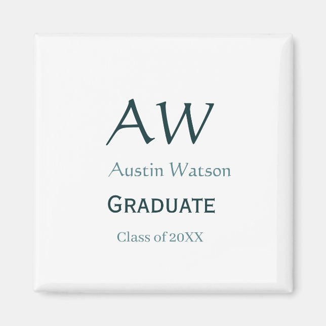 Examens gratulationer monogram blå grå namn 20XX c Magnet (Framsidan)