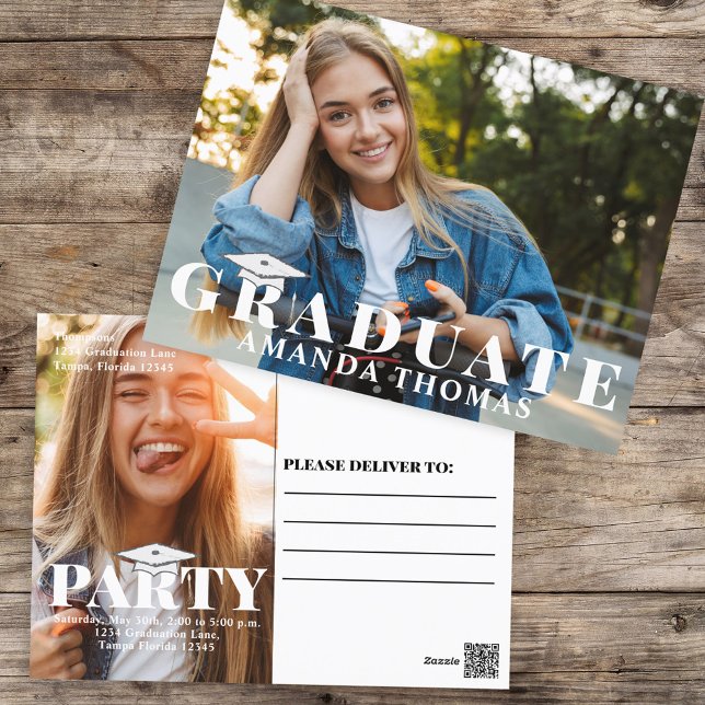 Examens Modern Fotomall Fet typografi Vykort (Modern style graduation photo invitation template. )