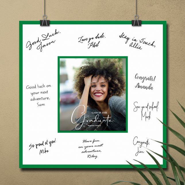 Examensautograf Grön kant Poster (Graduation autograph poster with your photo and green border, INSTANT DOWNLOAD and/or PRINTED)