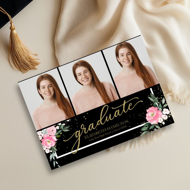 Examensblush Blommig examensannonsering 3 bilder Meddelande (Skapare uppladdad)
