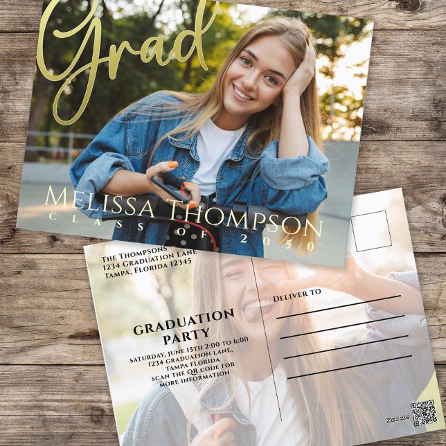 Examensexamen Guld Kalligrafi Enkel Två Foto Vykort (Skapare uppladdad)