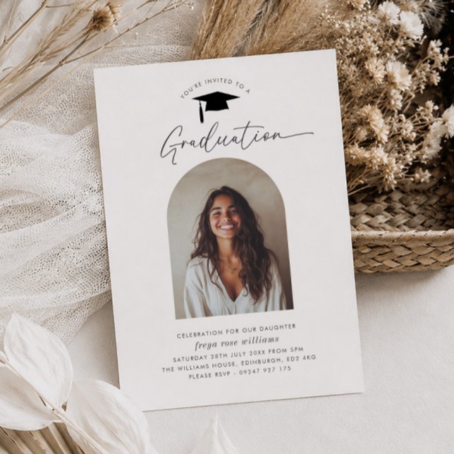 Examensfest Bågformad Fotoinbjudan Inbjudningar (Zazzle Graduation Party Arched Photo Invitation)