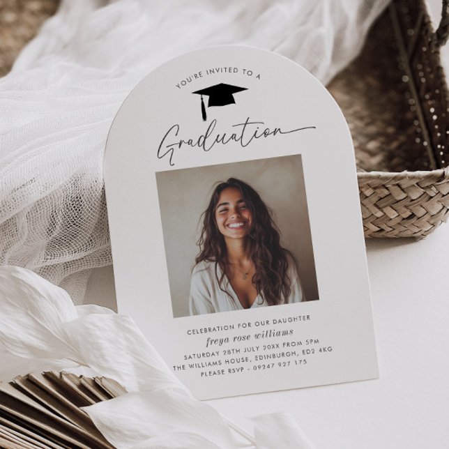 Examensfest Böjd Fotoinbjudan Inbjudningar (Zazzle Graduation Party Arched Photo Invitation)