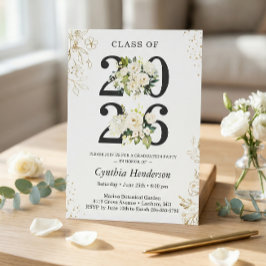 Examensfest för klass 2025 med grönska och blommor inbjudningar