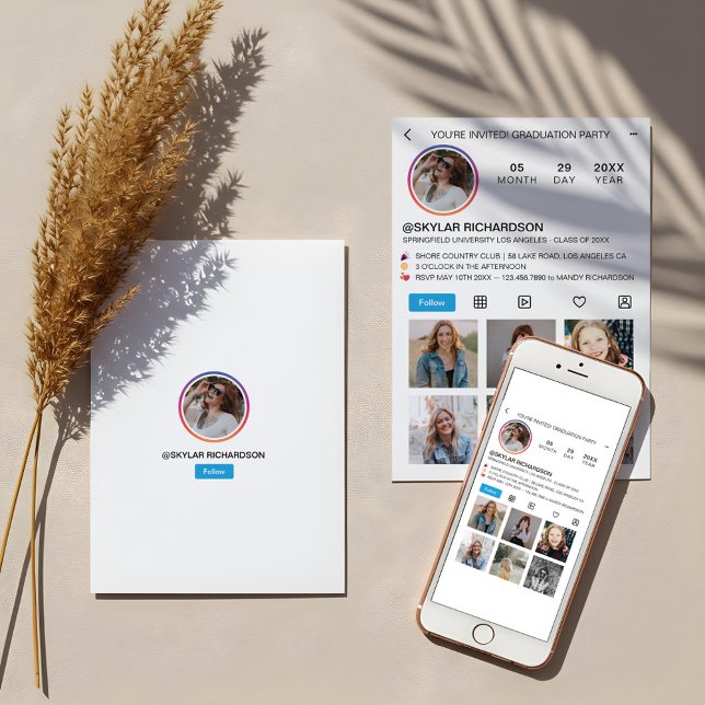 Examensfest Instagram Sociala Medier Fest Firande Inbjudningar (Graduate Fun Instagram Social Media Grad Party Invitation)