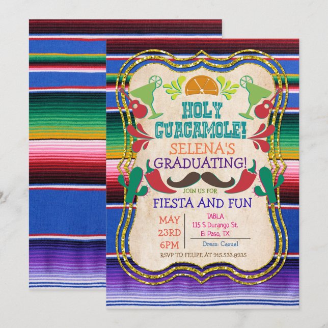 Examensfest Mexikansk Fiesta Inbjudan (Fram/baksida)