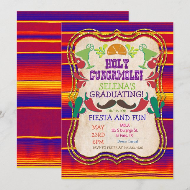 Examensfest Mexikansk Fiesta Inbjudan (Fram/baksida)
