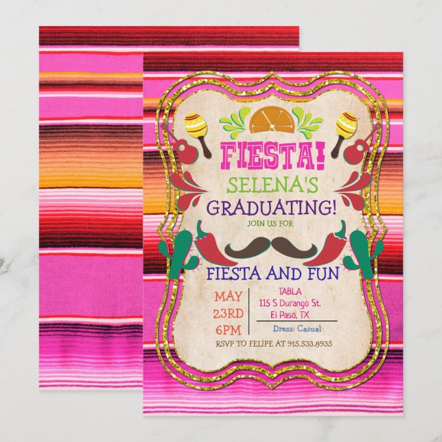 Examensfest Mexikansk Fiesta Inbjudan (Fram/baksida)