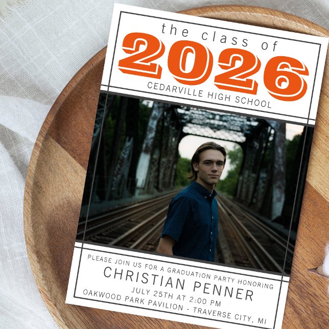 Examensfest Öppet hus 2023 Foto Orange Inbjudningar (Skapare uppladdad)